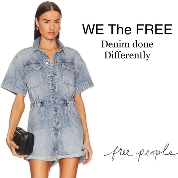 We the Free, XL, Denim Romper, Shirttails, Free People, Light Marrakesh, NWT! - Picture 14 of 14